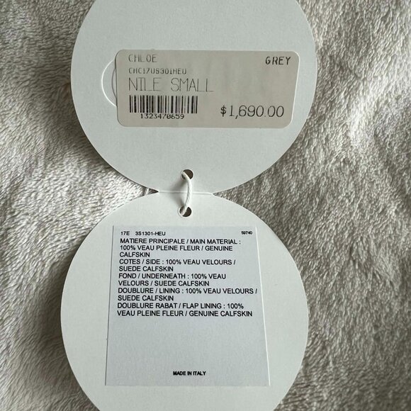 Chloe Airy Grey Leather/Suede Small Nile Bracelet Bag #17E3S1301-HEU - Picture 12 of 12